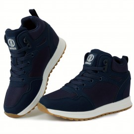 Women's Hidden Wedges Sneakers, Platform Walking Lace Up Soft Sole Shoes, High-top Comfort Shoes