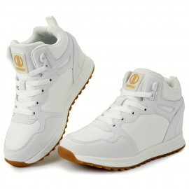 Women's Hidden Wedges Sneakers, Platform Walking Lace Up Soft Sole Shoes, High-top Comfort Shoes
