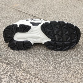 One Size Smaller Women's Minimalist Black and White Thick-Sole Lace-Up Sneakers, Breathable Mesh Material, Comfortable for Daily Wear and Light Sports