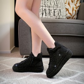 Women's Sparkling Rhinestone Sneakers - Lace-Up party & Wedding Shoes with Glamorous Shine, Non-Slip Rubber Sole - Formal & Everyday Shoes for Women (Black) - All-Season Elegant Footwear, Dressy Shoes