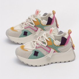 Women'S Dopamine Casual Sneakers - New Arrival, Spring & Fall Fashionable Color Block Design, Comfortable Mesh Breathable Thick Sole, 5cm/1.97