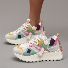 Women'S Dopamine Casual Sneakers - New Arrival, Spring & Fall Fashionable Color Block Design, Comfortable Mesh Breathable Thick Sole, 5cm/1.97
