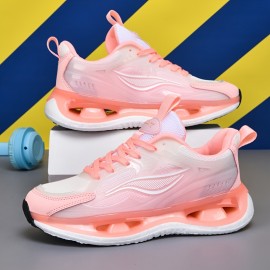 Women's Breathable Mesh Sneakers - Stylish Pink & White Running Shoes with Non-Slip EVA Sole, Comfortable Fabric Lining, and Secure Lace-Up Design for Casual or Athletic Wear, Allseason Shoes | Laceup Sneakers | Comfortable Lining