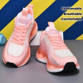 Women's Breathable Mesh Sneakers - Stylish Pink & White Running Shoes with Non-Slip EVA Sole, Comfortable Fabric Lining, and Secure Lace-Up Design for Casual or Athletic Wear, Allseason Shoes | Laceup Sneakers | Comfortable Lining