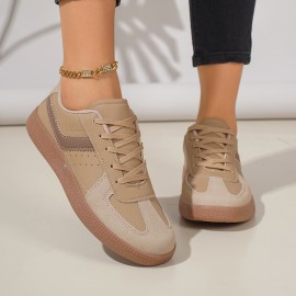 [Comfortable Women's Sneakers] Comfortable & Durable Women's Casual Low-Top Sneakers | Beige & White Synthetic, Lace-Up with Round Toe, Fabric Lining, Rubber Sole, All-Season Wear