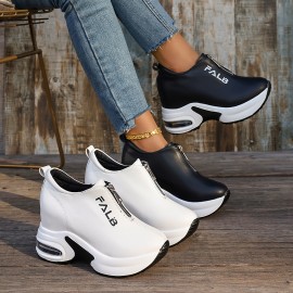 Women'S Slip-On Loafers with Inner Height Increase - Slip-On Closure, Cushioned Insole & Non-Slip Rubber Sole - All-Season Everyday & Formal Shoes - Black Synthetic Cover - Easy Slip-On Design for Office, Parties, Errands - All-Day Comfort Footwear, Ladies Shoes, Office Footwear, Sleek Shoe Design, Durable Traction Footwear, Casual Wear, Stylish Slipons, Comfortable Lining, Lowtop Sneakers, Working Women, Work Shoes, Elegant Footwear, Heightening Insole