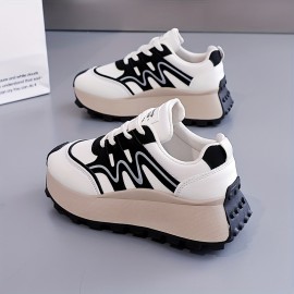 Women'S Lightweight Sneakers - All-Season Lace-Up Walking Shoes, Minimalist White & Black Accent Design, Cushioned TPU Sole for Running, Gym, Everyday - Synthetic Cover Upper Casual Shoes for Women & Teens, Gym Footwear, Sleek Shoe Design, Fabric Lined Interior, Sporty Footwear, Durable Construction, Versatile Footwear, Teen Fashion, Gym Trainers, Sporty Sneakers, Teen Wear, Casual Footwear, Lifestyle, Comfortable Footwear, Teenage Style, Trendy Footwear