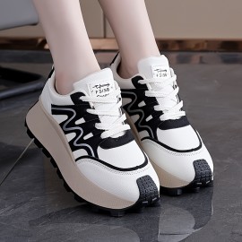 Women'S Lightweight Sneakers - All-Season Lace-Up Walking Shoes, Minimalist White & Black Accent Design, Cushioned TPU Sole for Running, Gym, Everyday - Synthetic Cover Upper Casual Shoes for Women & Teens, Gym Footwear, Sleek Shoe Design, Fabric Lined Interior, Sporty Footwear, Durable Construction, Versatile Footwear, Teen Fashion, Gym Trainers, Sporty Sneakers, Teen Wear, Casual Footwear, Lifestyle, Comfortable Footwear, Teenage Style, Trendy Footwear