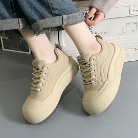 Women's Casual Fashion Sneakers Low Top Lace-Up Walking Shoes with Lightweight TPU Sole and Fabric Insole - Solid Color All-Season Comfort Footwear
