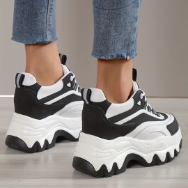 Women's Colorblock Chunky Sneakers, Casual Lace Up Outdoor Shoes, Comfortable Platform Low Top Shoes