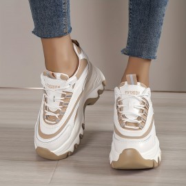 Women's Colorblock Chunky Sneakers, Casual Lace Up Outdoor Shoes, Comfortable Platform Low Top Shoes