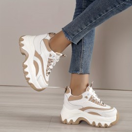 Women's Colorblock Chunky Sneakers, Casual Lace Up Outdoor Shoes, Comfortable Platform Low Top Shoes