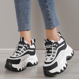 Women's Colorblock Chunky Sneakers, Casual Lace Up Outdoor Shoes, Comfortable Platform Low Top Shoes