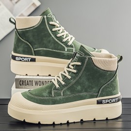 [Comfortable Sneakers] Comfortable Olive Green Men's High-Top Sneakers | Durable Non-Slip Platform Sole, Casual Lace-Up Shoes for Outdoor Activities, Workout, and Casual Attire
