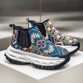 Men'S All-Season Hiking Shoes - Slip-On/Lace-Up Closure, Breathable Fabric Upper & Non-Slip PVC Outsole, Mid-Calf Support for Outdoor, Gym, Everyday - Beige/Blue/Black/Red/White/ - Durable Trekking Shoes for Men, Outdoor Footwear, Geometric Pattern, Secure Fit, Versatile Footwear, Active Lifestyle, Shoe For Men High Quality