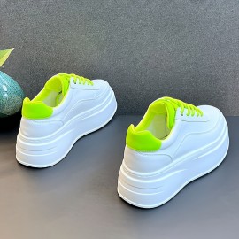 Men'S White Platform Sneakers - Soft, Breathable, Thick Sole, Lace-Up Casual Shoes with Round Toe, Rubber Sole, PVC Insole, Casual Footwear|Platform Sneakers|Rubber Sole Shoes
