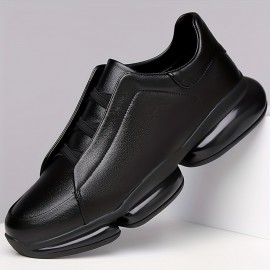 Men's Slip-On Casual Sneakers - Black Synthetic Low-Top Shoes with Round Toe, Rubber Sole, and Comfortable PU Inner Lining for Casual Attire
