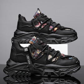 Men's Fashion Dad Shoes - Casual & Athletic Sneakers with Mesh Upper, Breathable Design, White & Multicolor Pattern, Comfortable for Casual Attire, Running, and Sports