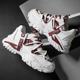 Men's Fashion Dad Shoes - Casual & Athletic Sneakers with Mesh Upper, Breathable Design, White & Multicolor Pattern, Comfortable for Casual Attire, Running, and Sports