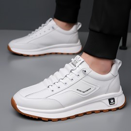 Men's All-Season Breathable White Sneakers - Casual & Sporty, Non-Slip Soft Rubber Sole, Low-Top Design with Pull Tab, Comfortable Microfiber Upper for Casual Attire
