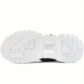 Men's Solid Trendy Chunky Shoes With Shock Absorption, Comfy Non Slip Lace Up Sneakers For Men's Outdoor Activities