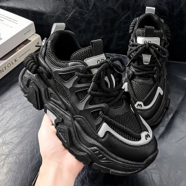 Men'S Breathable Mesh Sneakers with Thick Cushioned Sole - Lightweight Low-Top Lace-Up Shoes for Casual, Running & Outdoor Activities - All-Season Comfort, & Accents, Synthetic Synthetic Faux Upper, Round Toe Design, Hiking Footwear