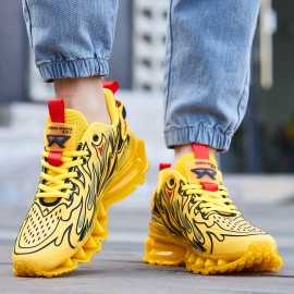 Men's Blade Sneakers - Breathable Running Sneakers with Flame Design, Mid-Top Support & TPU Sole for Hiking, Outdoor, Casual Wear - Black/Red/Yellow, Hiking Shoes, Outdoor Footwear, Dynamic Shoe Design, EVA Cushioning