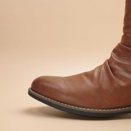 Men'S Slip-On Zipper Closure Ankle Boots - Faux Cover, Brown, Round Toe, Rubber Sole, Casual & Formal Wear, Casual Footwear | Sleek Boot Design | Durable Rubber Sole