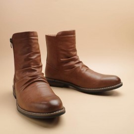 Men'S Slip-On Zipper Closure Ankle Boots - Faux Cover, Brown, Round Toe, Rubber Sole, Casual & Formal Wear, Casual Footwear | Sleek Boot Design | Durable Rubber Sole