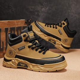 Men's All-Season High-Top Casual Sneakers - Fashionable & Versatile, Lace-Up with Letter Print Design, Durable PU Material for Outdoor, Hiking & Casual Attire