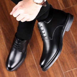 Men's Classic Solid Color Ankle Boots - Lace-Up Walking Shoes with Microfiber Synthetic Upper, Fabric Inner & Insole, Rubber Sole - Business Casual Footwear M1031-2