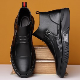 Men'S Business Casual High-Top Ankle Boots with Side Zipper - Comfortable Non-Slip Thick Sole, Breathable Microfiber Synthetic & Faux Lining, Durable Rubber Outsole for Office, Outdoor, and Casual Attire - Black, Office Footwear, Modern Footwear, Secure Fit Footwear, Men'S Shoes, Height-increasing Landrova For Men, Casual Sports Shoes For Men, School Shoes For Teenage , Men Shoe