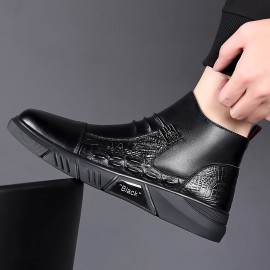 Men'S Business Casual High-Top Ankle Boots with Side Zipper - Comfortable Non-Slip Thick Sole, Breathable Microfiber Synthetic & Faux Lining, Durable Rubber Outsole for Office, Outdoor, and Casual Attire - Black, Office Footwear, Modern Footwear, Secure Fit Footwear, Men'S Shoes, Height-increasing Landrova For Men, Casual Sports Shoes For Men, School Shoes For Teenage , Men Shoe