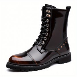 Men'S Punk Style Motorcycle Boots, Suitable for 11 Festivals, with a Non-Slip Thick Sole Design for Excellent Grip, Featuring Laces And Zippers for Easy Wear, Perfect for Outdoor Cycling And Street Fashion.