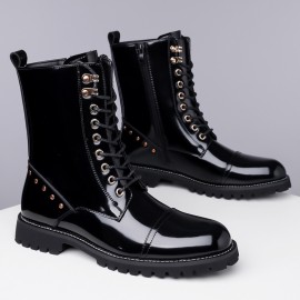 Men'S Punk Style Motorcycle Boots, Suitable for 11 Festivals, with a Non-Slip Thick Sole Design for Excellent Grip, Featuring Laces And Zippers for Easy Wear, Perfect for Outdoor Cycling And Street Fashion.
