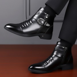 Men'S Business Formal Short Boots, Retro Carved Buckle and Convenient Side Zipper Design, Embossed Pattern on the Shoe Surface, Suitable for 11 Festivals, Fashionable Pointed Toe Ankle Boots for Weddings and Formal Occasions, Casual Dress Shoe For Men, Cowboy Boot For Men, Ankle Boot For Men, Snow Boot For Men, Men'S Medium-length Lightweight Boots
