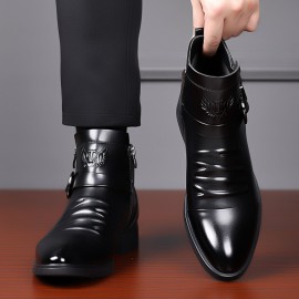 Men'S Business Formal Short Boots, Retro Carved Buckle and Convenient Side Zipper Design, Embossed Pattern on the Shoe Surface, Suitable for 11 Festivals, Fashionable Pointed Toe Ankle Boots for Weddings and Formal Occasions, Casual Dress Shoe For Men, Cowboy Boot For Men, Ankle Boot For Men, Snow Boot For Men, Men'S Medium-length Lightweight Boots