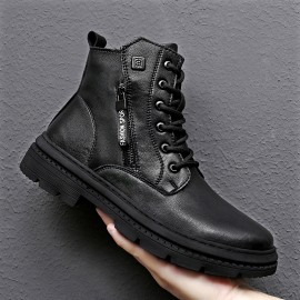 Men's Slip-Resistant Chunky Platform Ankle Boots with Thick Rubber Sole - Upper, Round Toe & Low-Top Design for Casual, Wedding & Semi-Formal Wear - All-Season Versatile Black Boots (Easy-Clean, Durable), Ankle Boots for Men, Mens Ankle Boots, High Top Shoes for Men, Shoes for Man, Casual Shoes for Men, Everyday Footwear, Stylish Footwear, Quality Construction, Easyclean Material, Urban Style