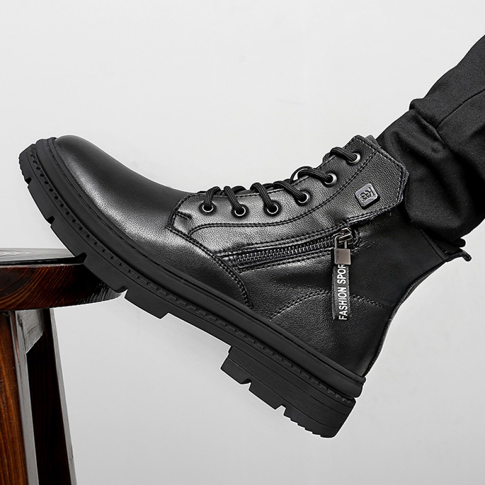 Men's Slip-Resistant Chunky Platform Ankle Boots with Thick Rubber Sole - Upper, Round Toe & Low-Top Design for Casual, Wedding & Semi-Formal Wear - All-Season Versatile Black Boots (Easy-Clean, Durable), Ankle Boots for Men, Mens Ankle Boots, High Top Shoes for Men, Shoes for Man, Casual Shoes for Men, Everyday Footwear, Stylish Footwear, Quality Construction, Easyclean Material, Urban Style