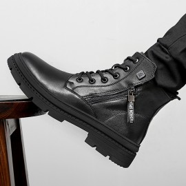 Men's Slip-Resistant Chunky Platform Ankle Boots with Thick Rubber Sole - Upper, Round Toe & Low-Top Design for Casual, Wedding & Semi-Formal Wear - All-Season Versatile Black Boots (Easy-Clean, Durable), Ankle Boots for Men, Mens Ankle Boots, High Top Shoes for Men, Shoes for Man, Casual Shoes for Men, Everyday Footwear, Stylish Footwear, Quality Construction, Easyclean Material, Urban Style