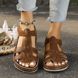 [Summer Comfort Sandals] Plus-Size Women's Summer Sandals - Cross Straps, Solid Color, Thick Soft Soles, Comfortable Flat Sports Sandals