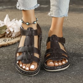 [Summer Comfort Sandals] Plus-Size Women's Summer Sandals - Cross Straps, Solid Color, Thick Soft Soles, Comfortable Flat Sports Sandals