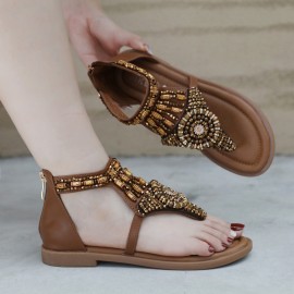 Summer Bohemian Retro Beaded Wedge Sandals - Versatile Vacation Beach Ethnic Style Women's Shoes