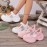 [Casual Attire] Breathable Mesh Mary Jane Shoes - Women's Summer Casual Sneakers with Thick Cushioned Sole, Closure & Round Toe - White & Pink