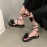 Women's Plus Size Roman Sandals - Black Synthetic Cover Adjustable Lace-Up Open-Toe Flat Sandals with Decorative Bow Accents, Comfortable Rubber Sole for Casual & Formal Occasions, Versatile Fashion Footwear | Crisscross Strap Design | Durable Footwear Construction, Strappy Sandals