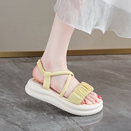 Women'S Stylish White Open-Toe Flat Sandals with Adjustable Straps - Slip-On Summer Slippers, Comfortable Rubber Sole, Perfect for Casual or Dressy Outfits, Casual Footwear | Adjustable Sandals | Synthetic Cover Sandals