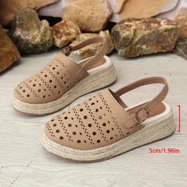 Women'S Classic Flat Sandals - Round Toe Synthetic Cover with Adjustable Buckle Strap, Breathable Cut-Out Design & Cushioned Insole for All-Day Comfort, Beige Casual Summer Shoes for Beach, Office, Shopping, Beach Footwear, Durable Rubber Sole, Summer Sandal For Women, Elegant Sandal For Women, Elegant And Comfortable Shoe For Women, Flat Sandal For Women, Sandal Women, Shoe For Women/ladie
