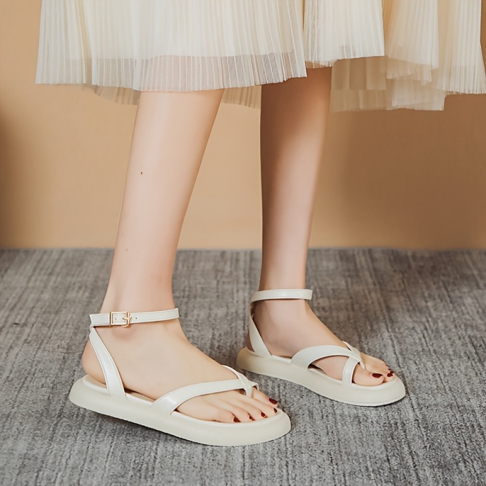 Women's White Sandals - Open-Toe Summer Shoes with Cushioned Insole, Non-Slip Rubber Sole - Synthetic Cover Strap Closure for Beach, Parties, Everyday Casual Outfits - Easy-Clean Women's Footwear, Beach Shoes, Minimalist Design, Breathable Material, Party Wear