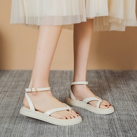 Women's White Sandals - Open-Toe Summer Shoes with Cushioned Insole, Non-Slip Rubber Sole - Synthetic Cover Strap Closure for Beach, Parties, Everyday Casual Outfits - Easy-Clean Women's Footwear, Beach Shoes, Minimalist Design, Breathable Material, Party Wear