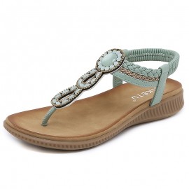 Summer Bohemian Toe - post Sandals for Women, Beaded Braided Thick - soled Retro Ethnic - style Casual Beach Shoes
